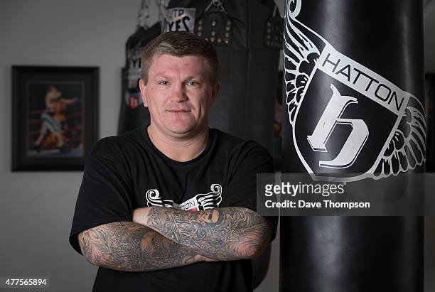 Former world champion Ricky Hatton during a media workout at Hatton Health and Fitness on June 18, 2015 in Manchester, England.