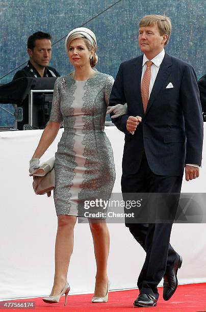 Dutch King Willem-Alexander and Queen Maxima of the Netherlands arrive for the Belgian federal government ceremony to commemorate the bicentenary of...