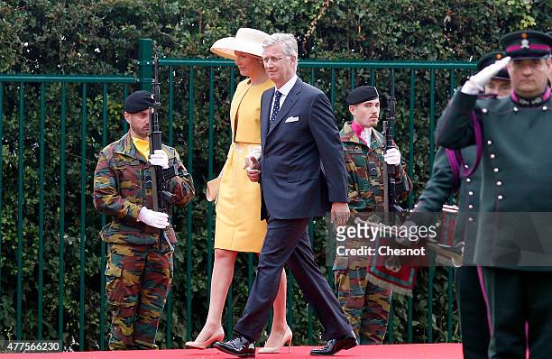 Queen Mathilde of Belgium and King Philippe of Belgium arrive for the Belgian federal government ceremony to commemorate the bicentenary of the...