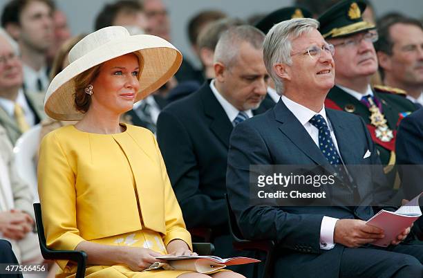 Mathilde of Belgium and King Philippe of Belgium attend the Belgian federal government ceremony to commemorate the bicentenary of the Battle of...