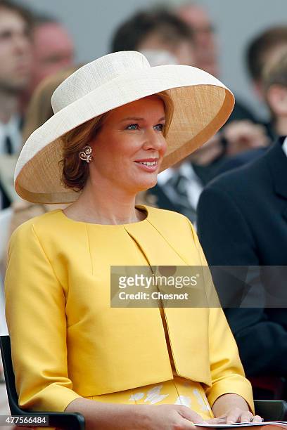Queen Mathilde of Belgium attends the Belgian federal government ceremony to commemorate the bicentenary of the Battle of Waterloo on June 18, 2015...