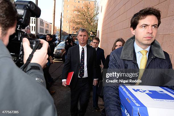 Nigel Evans MP for Ribble Valley arrives at Preston Crown Court for the first day of his trial for sexual offences on March 10, 2014 in Preston,...