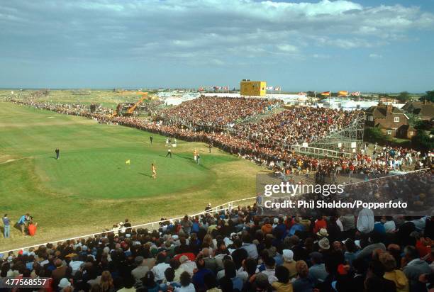 Streaker on the eighteenth green during the British Open Golf Championship held at the Royal St George's Golf Club, Kent, 21st July 1985. The...