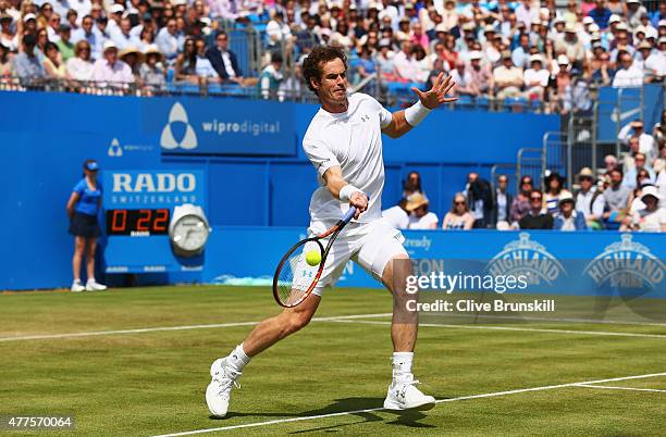 Andy Murray of Great Britain plays a forehand in his men's singles second round match against Fernando Verdasco of Spain during day four of the Aegon...