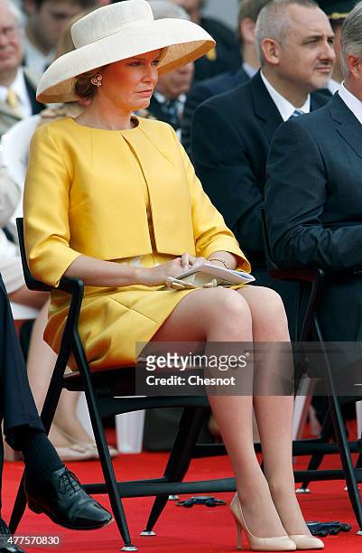 Queen Mathilde of Belgium attends the Belgian federal government ceremony to commemorate the bicentenary of the Battle of Waterloo on June 18, 2015...