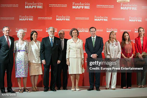 Queen Sofia , Princess Elena , Alison Cox and Placido Doingo attend Mapfre Foundation Awards on June 18, 2015 in Madrid, Spain.