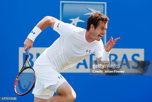 Andy Murray of Great Britain runs for the ball in his men's singles second round match against Fernando Verdasco of Spain during day four of the...