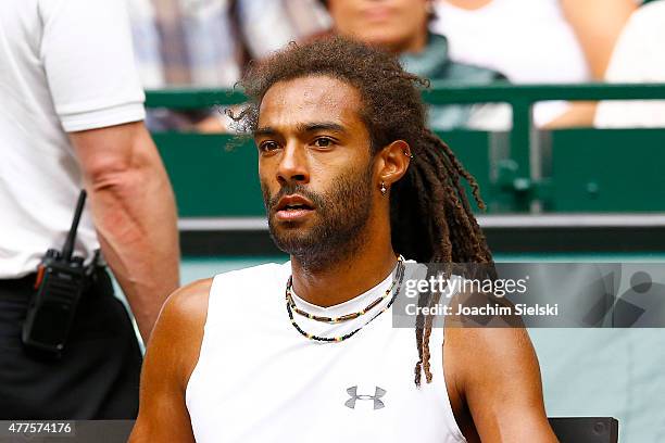 Dustin Brown of Germany in his match against Kei Nishikori of Japan during day four of the Gerry Weber Open at Gerry Weber Stadium on June 18, 2015...