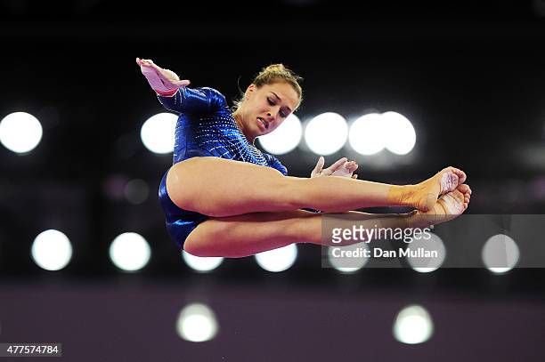 Giulia Steingruber of Switzerland competes on the Uneven Bars in the Women's Individual All-Around final on day six of the Baku 2015 European Games...