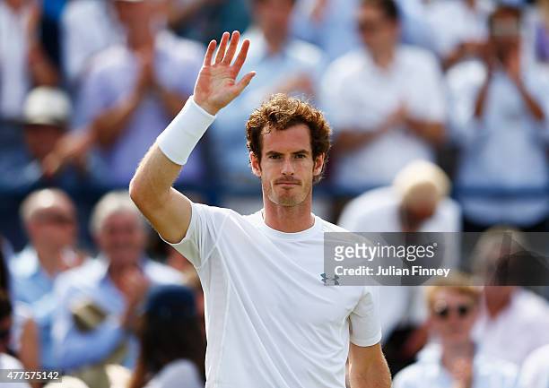 Andy Murray of Great Britain celebrates victory in his men's singles second round match against Fernando Verdasco of Spain during day four of the...