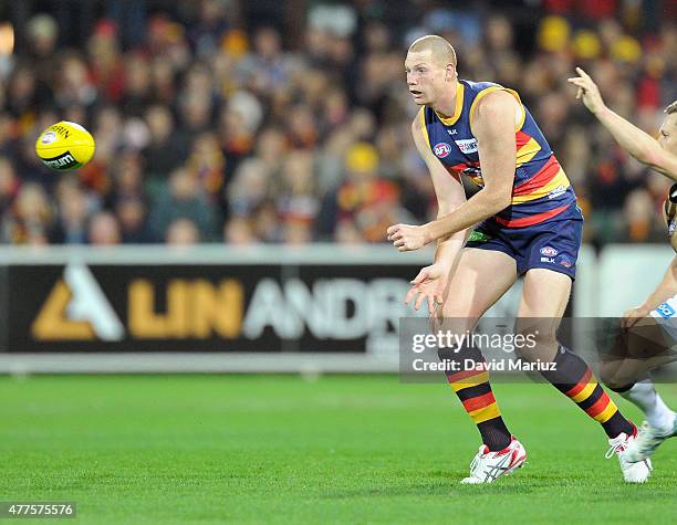 Sam Jacobs of the Crows during the round 12 AFL match between the Adelaide Crows and the Hawthorn Hawks at Adelaide Oval on June 18, 2015 in...