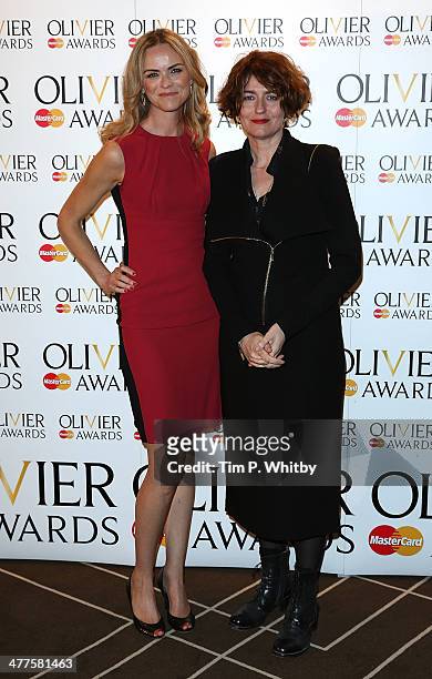 Anna-Louise Plowman and Anna Chancellor attend as The Laurence Olivier Awards nominees are announced at Rosewood London on March 10, 2014 in London,...