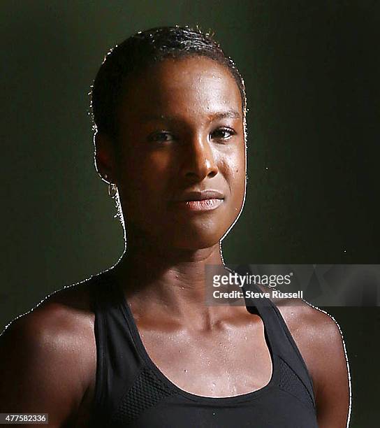 Portrait of Kimberly Hyacinthe. The Canadian Sprint group attends a training camp at Kim Collins Athletics Stadium in Basseterre in St. Kitts.