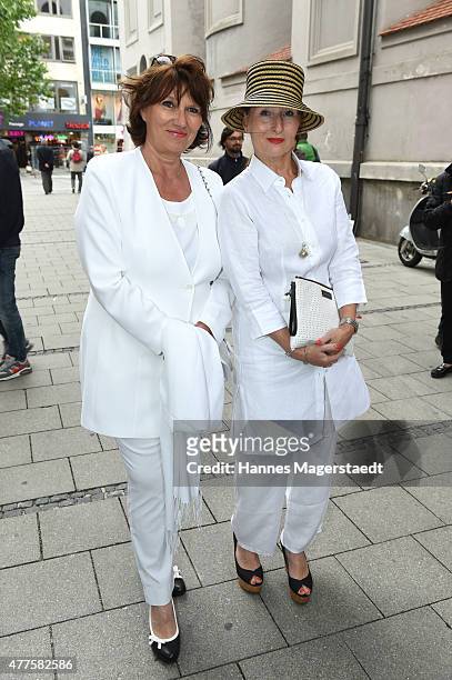 Dagmar Konsalik and Birgitt Wolff attend the memorial service for the deceased actor Pierre Brice at Saint Michael church on June 18, 2015 in Munich,...