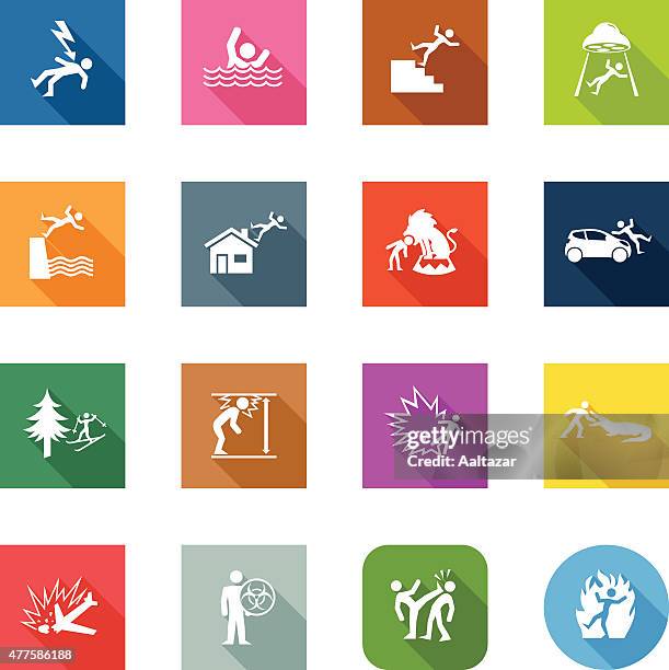 flat icons - accidents - skiing icon stock illustrations