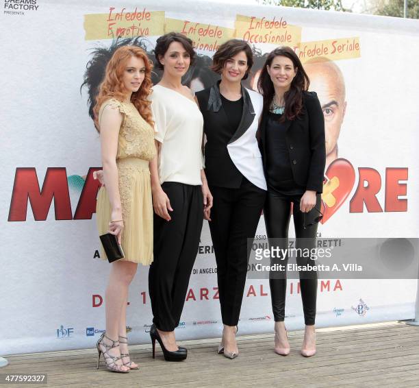 From left, actresses Miriam Dalmazio, Ambra Angiolini, Luisa Ranieri and Eleonora Ivone attend 'Maldamore' photocall at Villa Borghese on March 10,...