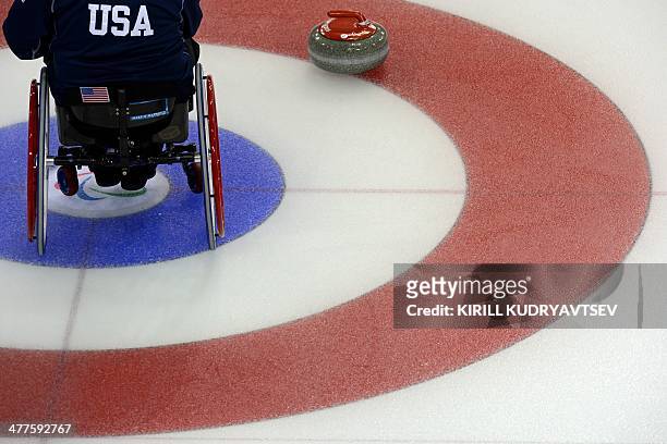 Patrick McDonald reacts during the match between USA and Russia in Wheelchair Curling at XI Paralympic Olympic games in the Ice Cube Curling Centre...