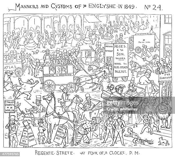 victorians in regent street, london - regent street stock illustrations