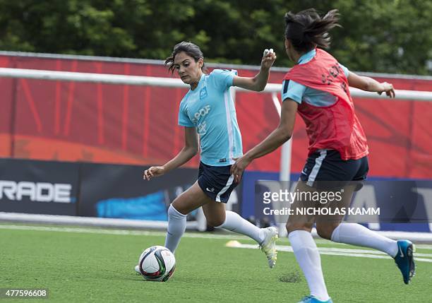 France's Louisa Necib takes part in a training session in Ottawa on June 18, 2015 three days before France's Round of 16 2015 FIFA Women's World Cup...