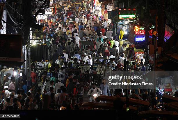 Heavy rush in the Jama Masjid market on the eve of the holy fasting month of Ramadan on June 18, 2015 in New Delhi, India. Ramadan is observed as a...