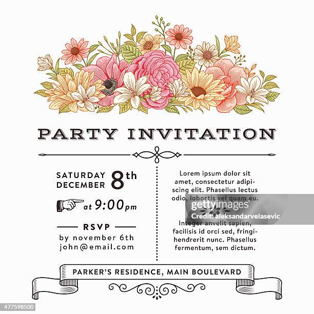 ilustraciones, imágenes clip art, dibujos animados e iconos de stock de de flores de invitación - wedding invitation