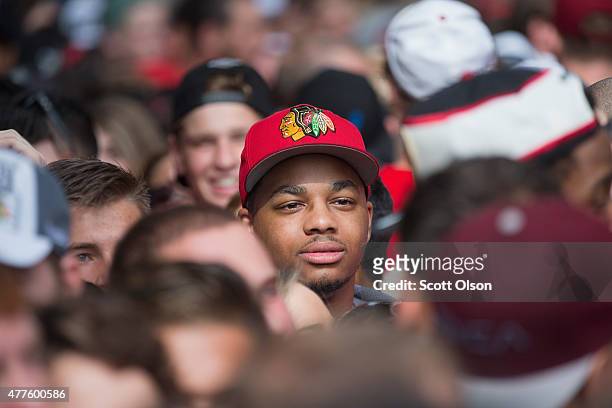Fans wait for the start of a parade to celebrate the Chicago Blackhawks' winning of the Stanley Cup on June 18, 2015 in Chicago, Illinois. On Monday...