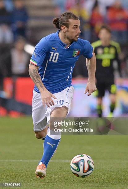 Pablo Osvaldo of Italy in action during the international friendly match between Spain and Italy on March 5, 2014 in Madrid, Spain.