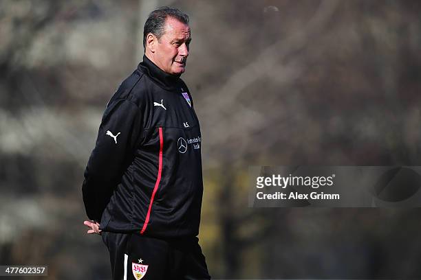 New head coach Huub Stevens of Stuttgart attends a training session at the club's training ground on March 10, 2014 in Stuttgart, Germany.