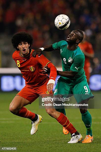 Marouane Fellaini of Belgium and Ismael Cheick Tiote of Ivory Coast battle for the ball during the International Friendly match between Belgium and...