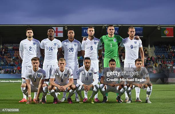 The England team line up during the UEFA Under21 European Championship 2015 Group B match between England and Portugal at Mestsky Fotbalovy Stadium...