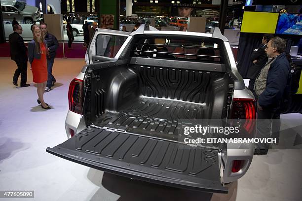 View of the new Duster Oroch small pickup truck on display at the Buenos Aires International Motor Show on June 18, 2015. AFP PHOTO/EITAN ABRAMOVICH