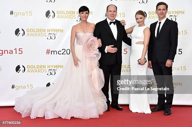 Zoe McLellan, Prince Albert II of Monaco, Elisabeth Harnois and Brian Dietzen attend the closing ceremony of the 55th Monte-Carlo Television Festival...