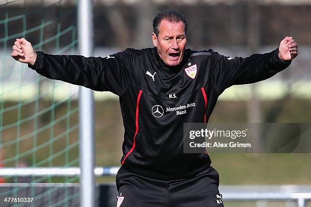 New head coach Huub Stevens of Stuttgart attends a training session at the club's training ground on March 10, 2014 in Stuttgart, Germany.