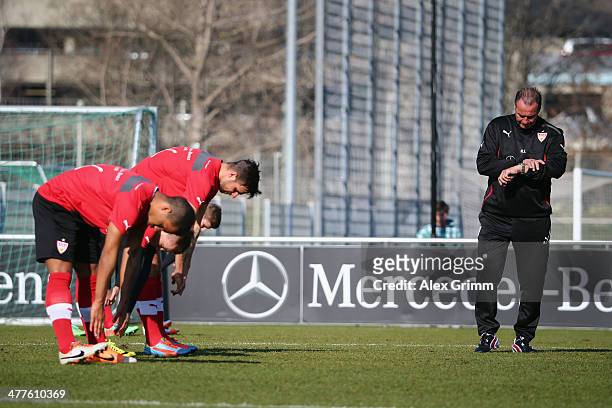 New head coach Huub Stevens of Stuttgart attends a training session at the club's training ground on March 10, 2014 in Stuttgart, Germany.