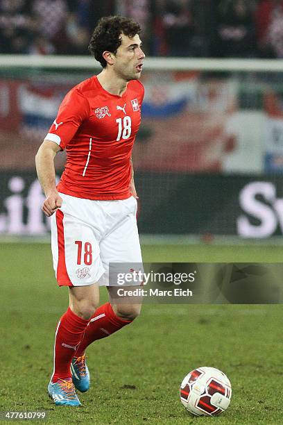 Admir Mehmedi of Switzerland in action during the international friendly match between Switzerland and Croatia at the AFG Arena on March 5, 2014 in...