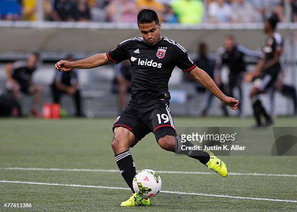 Jairo Arrieta of D.C. United during the 2015 U.S. Open Cup against the Pittsburgh Riverhounds at Highmark Stadium on June 17, 2015 in Pittsburgh,...