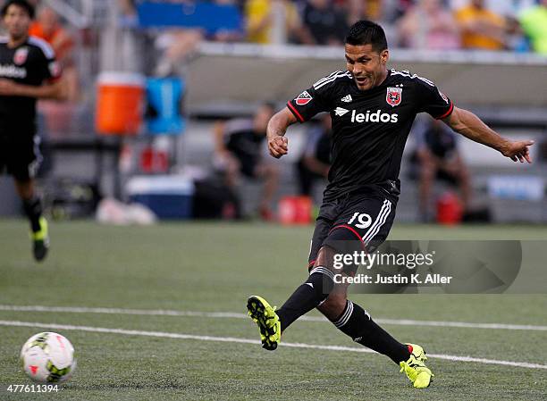 Jairo Arrieta of D.C. United during the 2015 U.S. Open Cup against the Pittsburgh Riverhounds at Highmark Stadium on June 17, 2015 in Pittsburgh,...