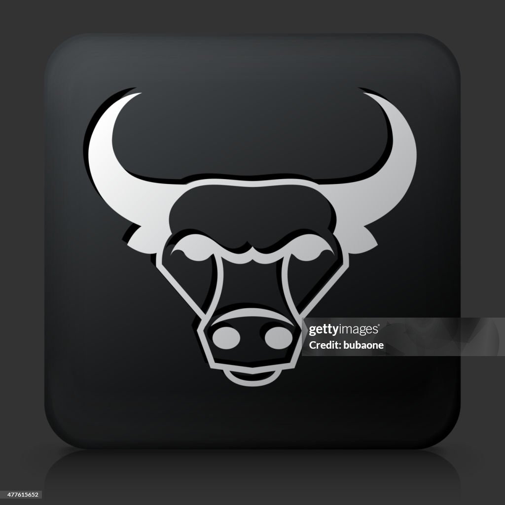 Black Square Button with Bull & Horns