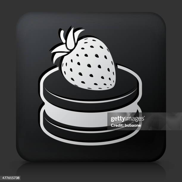 black square button with cherry cake icon - black cherry stock illustrations