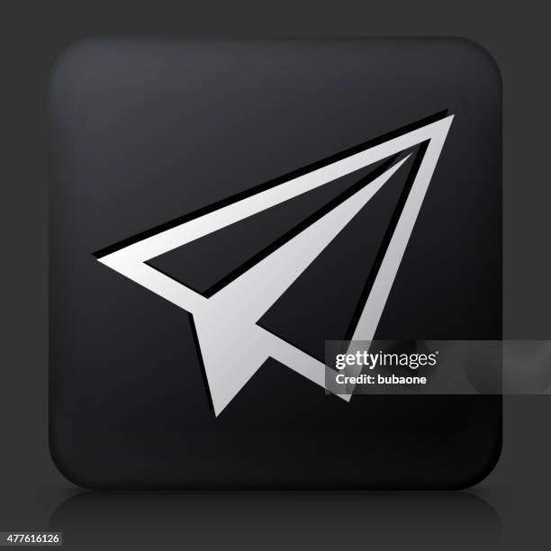 black square button with paper airplane icon - glider stock illustrations
