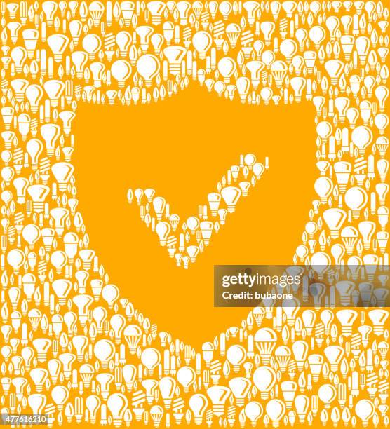 security shield on vector lightbulb pattern background - electrical wire white background stock illustrations