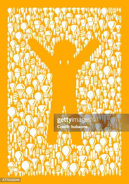happy stick figure on vector lightbulb pattern background - electrical wire white background stock illustrations