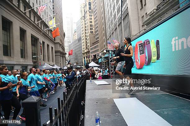 Celebrity trainer Harley Pasternak and actress Jordana Brewster attend the Fitbit IPO Celebration at New York Stock Exchange on June 18, 2015 in New...