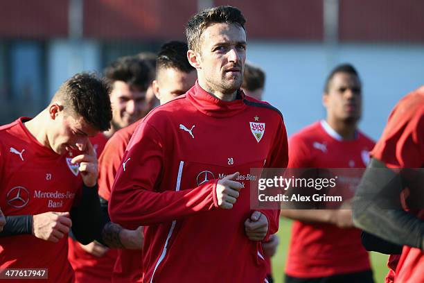 Christian Gentner of Stuttgart runs during a training session at the club's training ground on March 10, 2014 in Stuttgart, Germany.