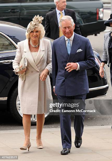 Camilla, Duchess of Cornwall and Prince Charles, Prince of Wales attend the Commonwealth day observance service at Westminster Abbey on March 10,...