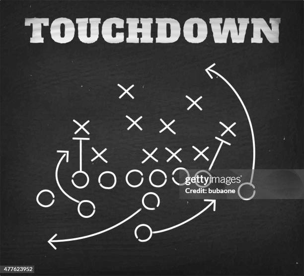 american football touchdown strategie zeichnung auf tafel - chalk x stock-grafiken, -clipart, -cartoons und -symbole