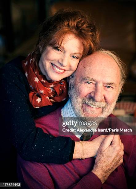 French actor Jean-Pierre Marielle and his wife Agathe Natanson are photographed for Paris Match on February 17, 2014 in Boulogne-Billancourt, France.