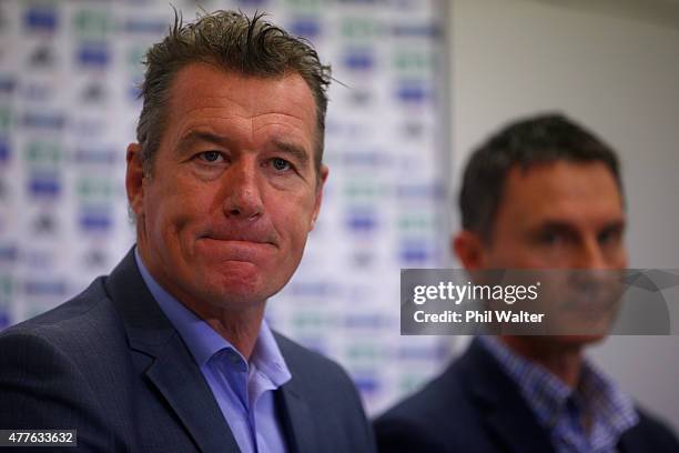 Sir John Kirwan announces that he is stepping down from the role of Blues head coach alongside Blues CEO Michael Redman as he speaks to the media...