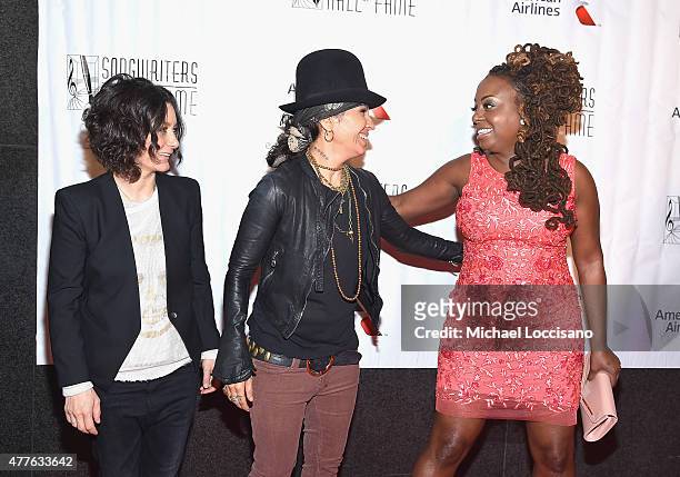 Actress Sara Gilbert, Singer-songwriters Linda Perry, and Ledisi attend the Songwriters Hall Of Fame 46th Annual Induction And Awards at Marriott...