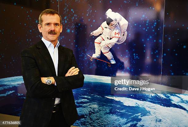 Former astronaut Chris Hadfield poses during the Live From Space link up to the International Space Station in London. The show will be aired on...